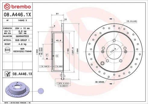 Stabdžių diskas BREMBO 08.A446.1X