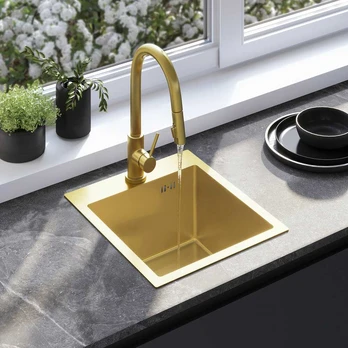 Plieninė virtuvinė plautuvė Rea Leo 40, Brushed Gold