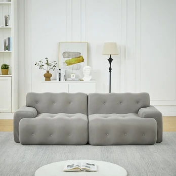 Dvivietė sofa, plati, mygtukais, pilka, be surinkimo, 1 vnt