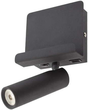3,5W LED sieninis šviestuvas PANEL, juodas, 3000K, su USB