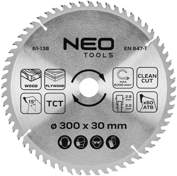 Neo Tools Diskinio pjūklo diskas, Widia, 300 x 30 mm, 60 dantų