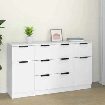 Šoninių spintelių komplektas, 3vnt., baltos, apdirbta mediena