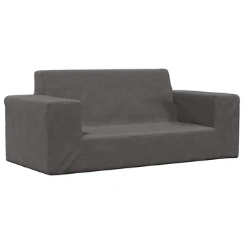 Vaikiška minkšta pliušinė sofa : Dydis - Dvivietės, Spalva - Antracito