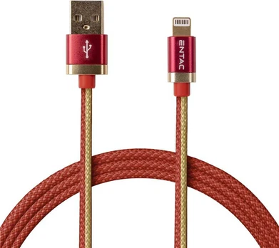 Entac kabelis USB-A - Lightning 1m 3A 15W nailonas raudonas