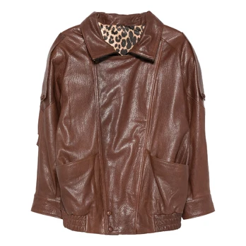 Odinė striukė moterims, Ruda, Leather jacket