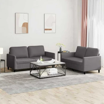 Sofa Sofos komplektas su pagalvėlėmis, 2 dalių, pilkas, dirbtinė oda