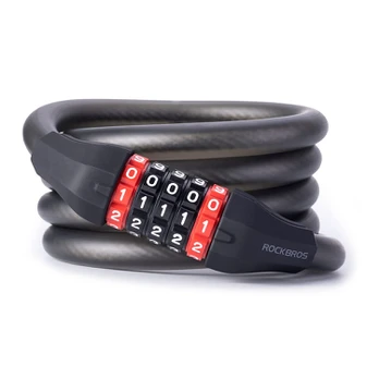 Rockbros RKS507 bicycle lock with 5-digit code, steel cable, 180 cm - juodas
