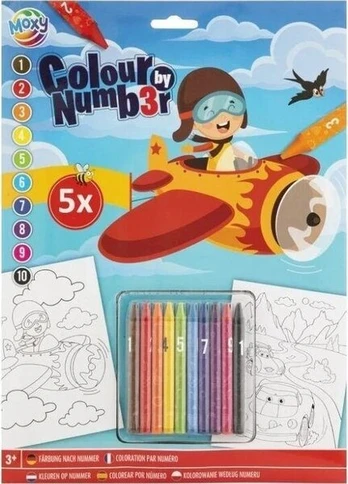 Dažymas pagal skaičius A4, 5 lapai, lėktuvas, Grafix