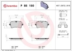 Stabdžių trinkelių rinkinys, diskinis stabdys BREMBO P85150 kaina