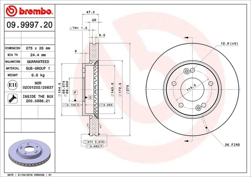 Stabdžių diskas BREMBO 09.9997.20