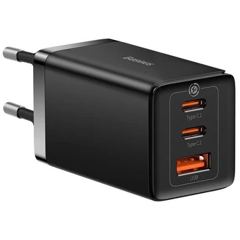 "Baseus GaN5 Pro" sieninis įkroviklis 2xUSB-C + USB, 65W (juodas)