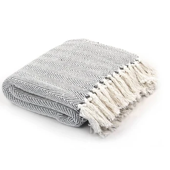 Pledas, v formos raštas, medvilnė, 125x150cm, pilka spalva