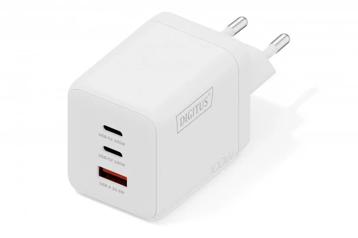 DIGITUS USB-Ladegerät GaN 100W, 2x USB-C, 1x USB-A baltas