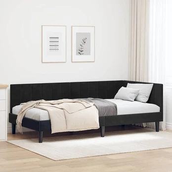 Kampinė lovos konstrukcija Juoda 90 x 200 cm Aksomas