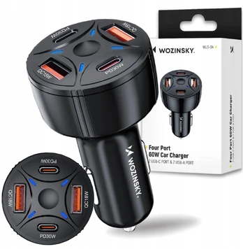 Wozinsky WLS-04 Car Charger 2xUSB-C 2xUSB-A - Juodas