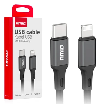 USB-C įkrovimo laidas „LIGHTNING iPhone PD“ 20 W, 100 cm, „FullLINK AMIO-03904“