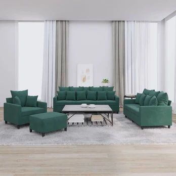 Sofa Sofos komplektas su pagalvėlėmis, 4 dalių, žalias, aksomas
