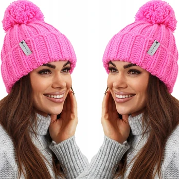 Šilta moteriška žieminė „beanie“ kepurė, fuksijų spalvos