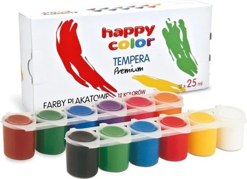 Happy Color Tempera Premium plakatų dažai 12 spalvų 25 ml