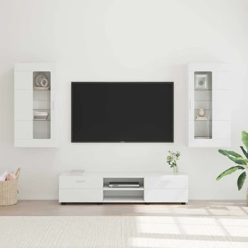 TV spintelių komplektas su stalčių Balta Apdirbta mediena