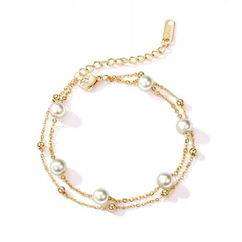 Troli Double auksinis-plated bracelet with pearls