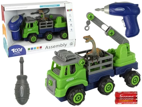 Sunkvežimis su įrankiais ir dinozauru