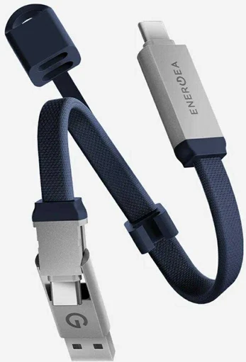 Kabelis Energea Sheath Key 2w1 USB-C do USB-C/USB-A 480Mbps 60W 15cm mėlyna
