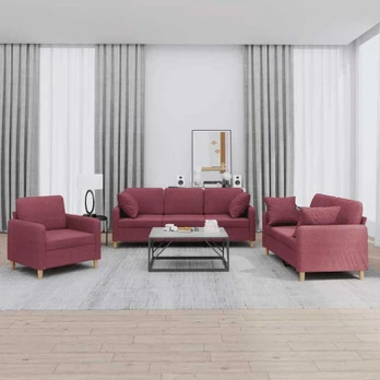 Sofa Sofos komplektas su pagalvėmis, 3 dalių, vyno, audinys