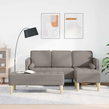 2 dalių sofa komplektas su pagalvėmis taupe audiniu
