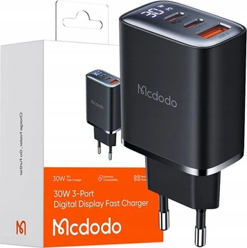 MCDODO GREITAS ĮKROVIKLIS IPHONE 2XUSB-C 1XUSB PD 30W LED SKAITIKLIS