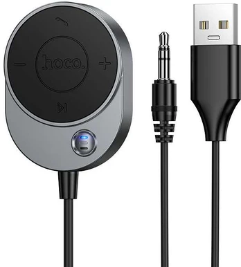 Wireless car receiver Hoco AUX Bluetooth with cable Jack 3,5 mm E150 metal pilka