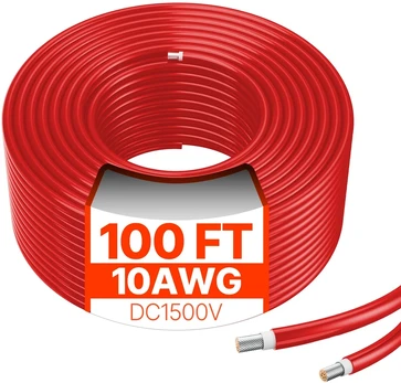 Saulės panelės prailginimo kabelis 30.48 m. 6 mm²/10 AWG. raudonas
