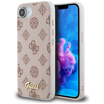 Dėklas Guess Peony Script Logo MagSafe do iPhone 16e ruda
