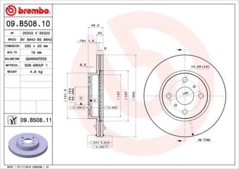 Stabdžių diskas BREMBO 09.B508.11