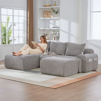 Modulinė virvelinė sofa, 3 vietų, 268x174x80 cm, 2 taburetės