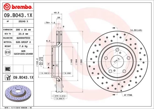 Stabdžių diskas BREMBO 09.B043.1X