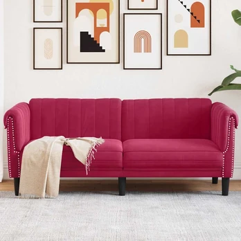 Dvivietė sofa, raudonojo vyno spalvos, aksomas