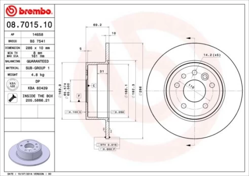 Stabdžių diskas BREMBO 08.7015.10