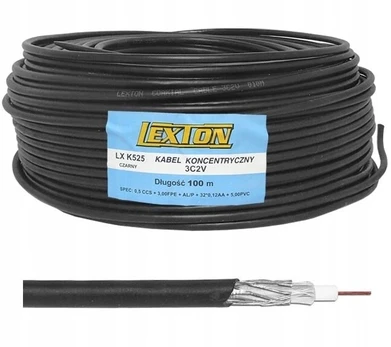 Anteninis kabelis 100m juodas Dvbt-2/sat Lexton antenos plonas koncentrinis