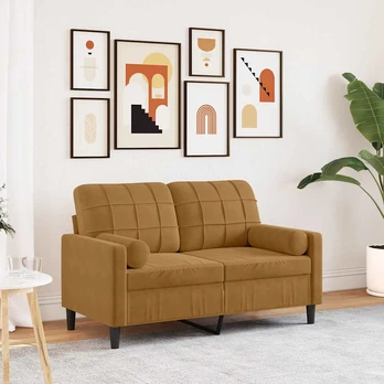Aksominės sofos su pagalvėlėmis : Dydis - 120 cm, Spalva - Ruda