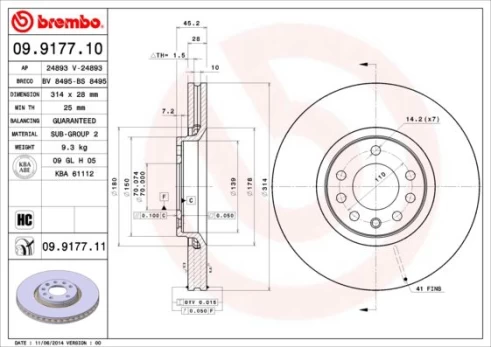 Stabdžių diskas BREMBO 09.9177.11