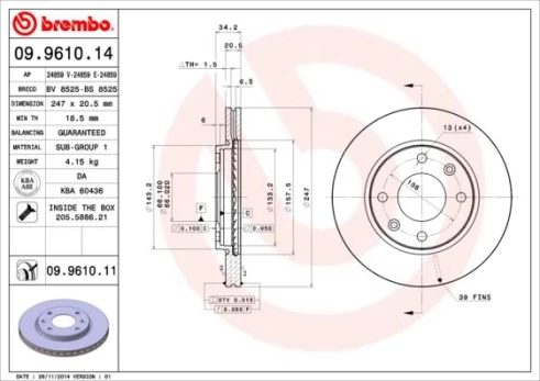 Stabdžių diskas BREMBO 09.9610.11