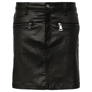Mini sijonas moterims, Juoda, Coated denim mini sk