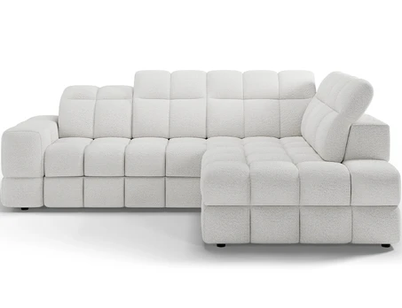 Bronon right-hand corner sofa with sleeping function and storage compartment, white bouclé, Modern, White