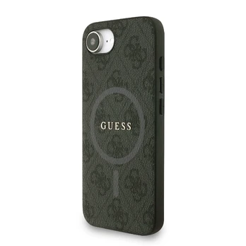 Dėklas Guess PU Leather 4G Colored Ring Strap MagSafe Case for iPhone 16e Juodas