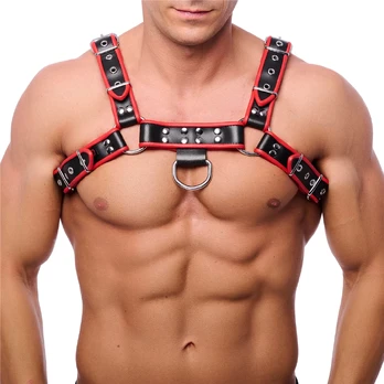 Red Leather Leather Harness L/XL Black-Red Adjustable Straps