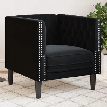 Chesterfield krėslas, juodos spalvos, aksomas