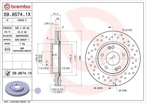 Stabdžių diskas BREMBO 09.9574.1X