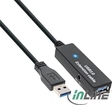 USB kabelis InLine USB-A - USB-A 20 m Juodas (35657)