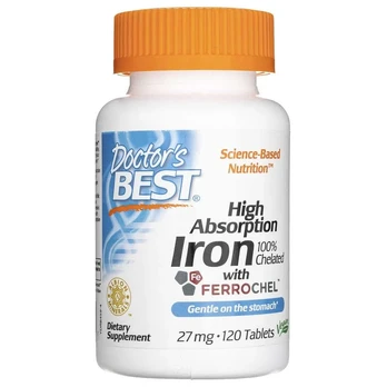 Doctor's Best Geležis su Ferrochel 27mg, 120 tablečių